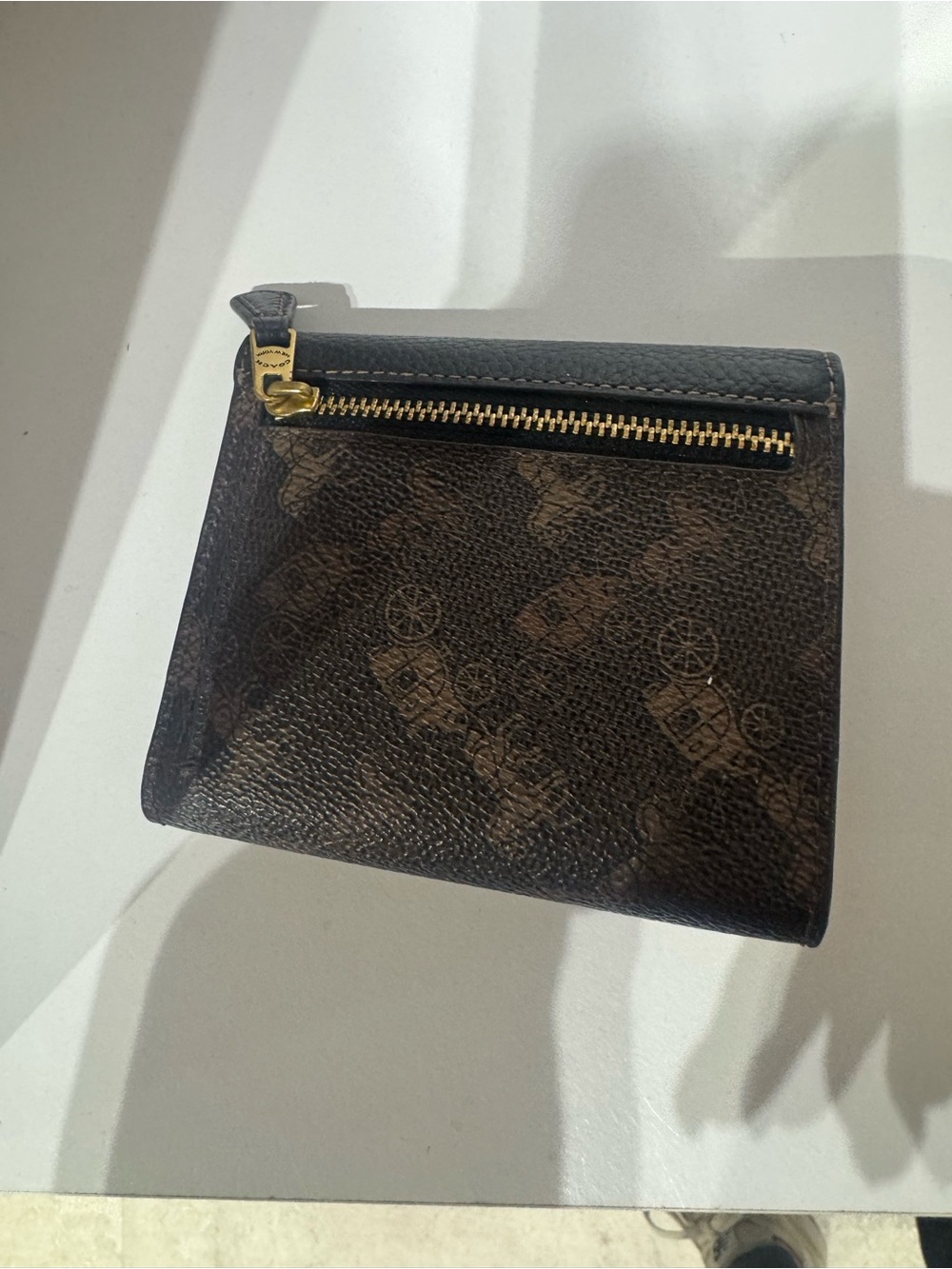 Coach Black Pebbled Leather & Brown Signature Envelope Wallet with Gold 'C' - Picture 3 of 4